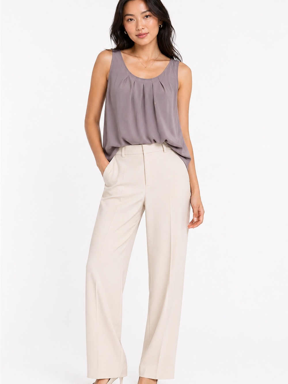 Worthington Taupe Tank with Cream Wide-Leg Pants